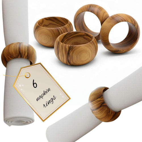 Anillos de Servilleta de Madera de Olivo Tallados a Mano - Juego de 6 - Madera de Belén de Tierra Santa (El anillo tiene 1.8 Pulgadas de Diámetro y 0.9 Pulgadas de alto)