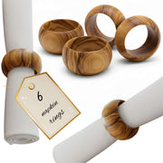 Anillos de Servilleta de Madera de Olivo Tallados a Mano - Juego de 6 - Madera de Belén de Tierra Santa (El anillo tiene 1.8 Pulgadas de Diámetro y 0.9 Pulgadas de alto)