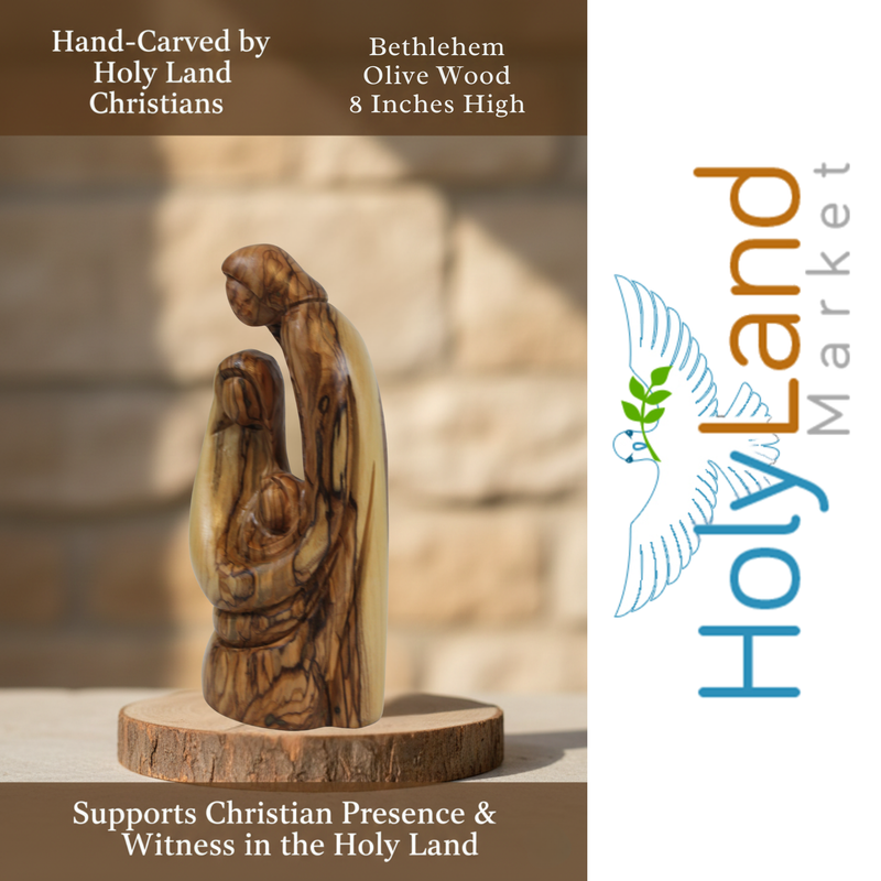 Holy Land Market Olive Wood Holy Family Statue - 6 Inch Wooden Nativity Set Figurine, Hand Carved in Bethlehem