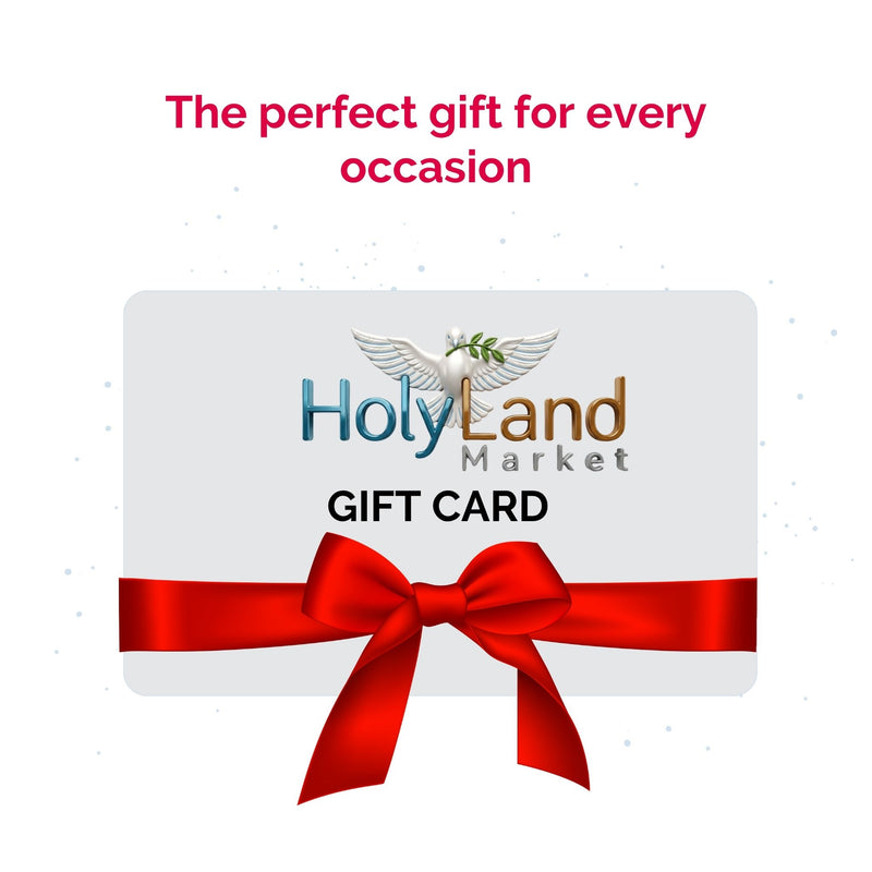 HolyLandMarket gift card with a red ribbon – the perfect gift for every occasion