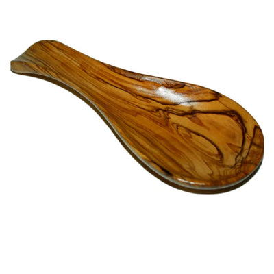 Carved by hand Olive wood cooking Spoon Rest/Ladle Holder - Large with deep Round Cup part (8.5 inches long by 3.5 inches across and 1 inch deep) - Asfour Outlet Trademark
