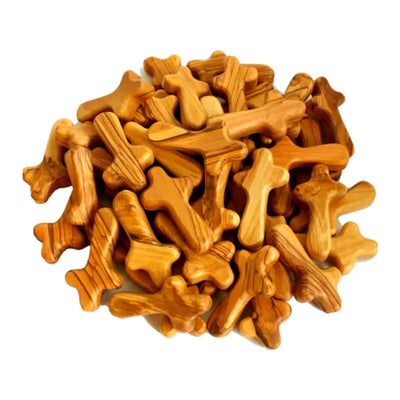 Holy Land Market 100 Small Olive Wood Pocket/Holding Crosses - 2.75 Inches each with Certificate from Bethlehem