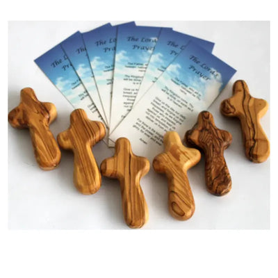 Holy Land Market 6 Small Olive Wood Pocket/Holding Crosses - 2.75 Inches each with Certificate from Bethlehem