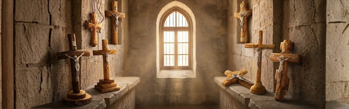 Bethlehem olive wood crosses handcrafted by Christians bring faith into homes