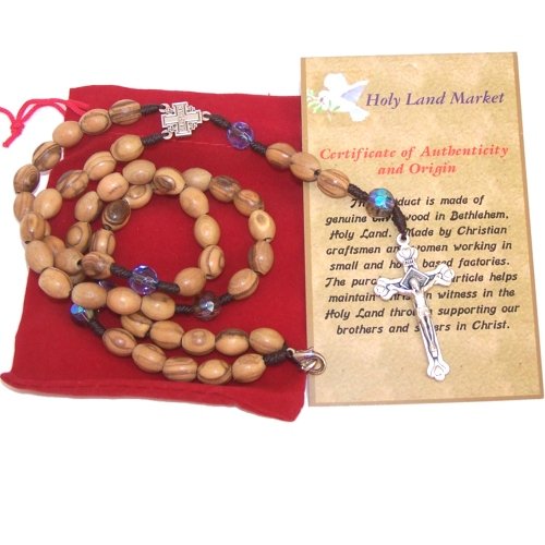 Top quality olive wood beads Rosary / Necklace with Crystal glass beads - com...