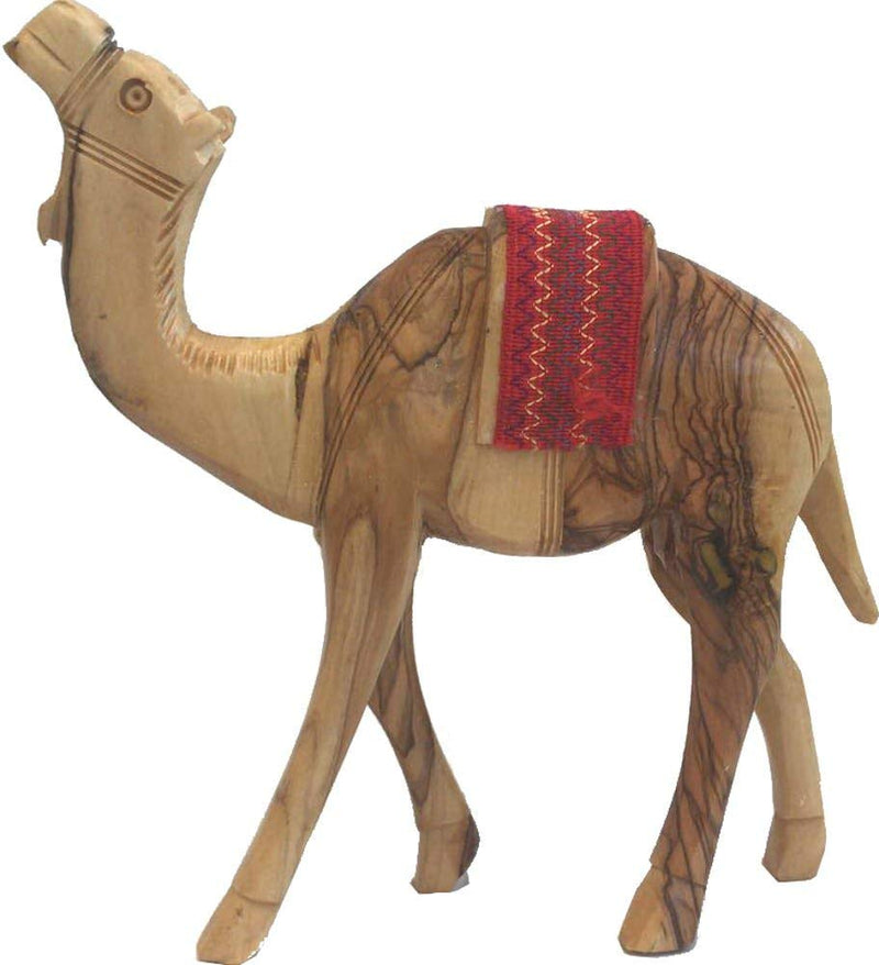 Holy Land Market Olive Wood Camel With Red Saddle on back (11 Inches Dia. and 8 Inches high)