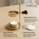 Brass Incense Burner kit - Candle and Incense and Two Mesh Screens, Adjustable Charcoal and Tea Light Bakhoor Burner for Resin, Myrrh, Copal and Bakhoor at Home, Church, Temple or Meditation Space