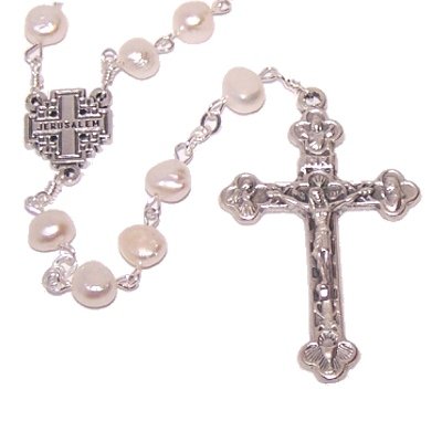 Fresh Water Pearls beads Rosary with Silver wire - Alpaka - grade A (40 cm or 15.8")