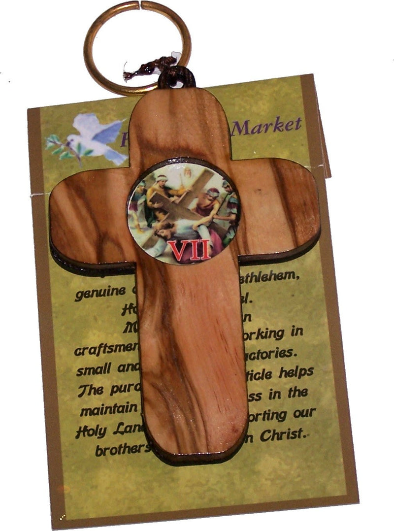 Holy Land Market Stations of The Cross on Two Layers Cross - 14 Crosses, Olive Wood Top Layer