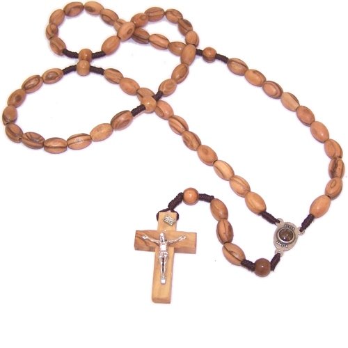 Long Threaded olive wood Rosary with 12mm oval beads and Soil Center - Velvet...