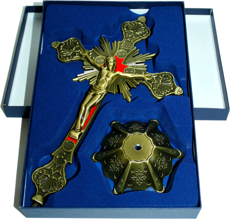Holy Land Market Altar Table Crucifix - Church or Home Decor - Enamel Ornamented
