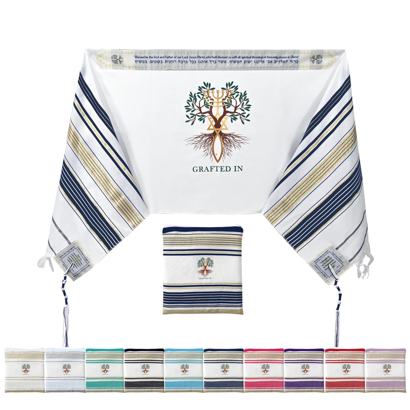 Holy Land Market Grafted IN - Messianic Christian Prayer Shawl/Tallit Prayer Shawl - Creation and Restoration Talit (Black)