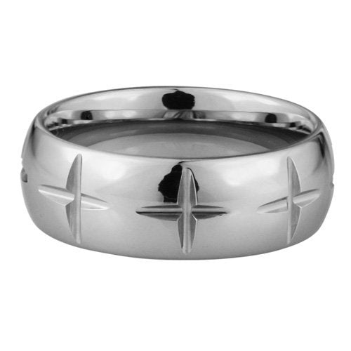 Crosses carved in Tungsten ring - High polish - 8mm wide