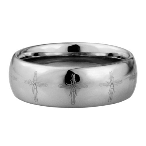 Crosses Tungsten ring - Highly polished style by Laser - 8mm wide