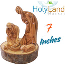 Hand-Carved Olive Wood Nativity Scene 7” – One-Piece Holy Family Set by Christian Artisans of Bethlehem – Holy Land Christmas Crèche with Certificate, Prayer Card & Nativity Story Booklet (7 Inches)