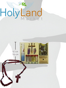 Holy Land Market Maroon Rosary plus Seven In One Holy Jordan Water, Soil, Oil Bottles, Olive Wood Cross, Incense, Candle & Icon Big Jerusalem Set from the Holy Land
