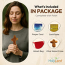 Cruz de confort/sosten de Tierra Santa también conocida como cruz de palma o de mano con bolsa de terciopelo y dos certificados (4 pulgadas) (2 cruces)