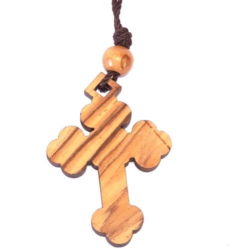 Byzantine- Orthodox Olive wood Cross with Mother of Pearls (60cm / 23.5 inches, Cross is 5cm or 2 inches)