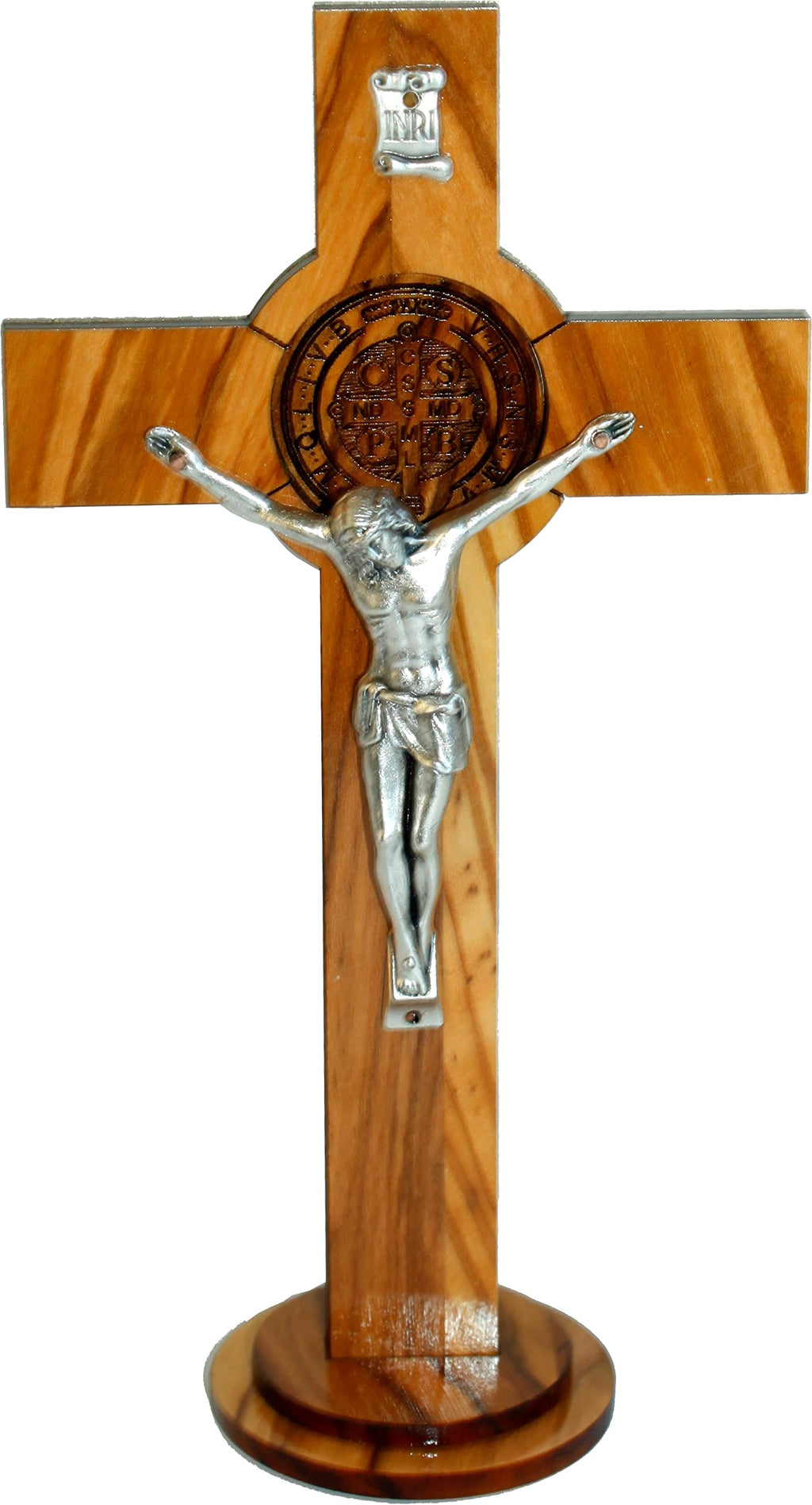 Holy Land Market Olive Wood Table and Wall St. Benedict Crucifix ( 6.7