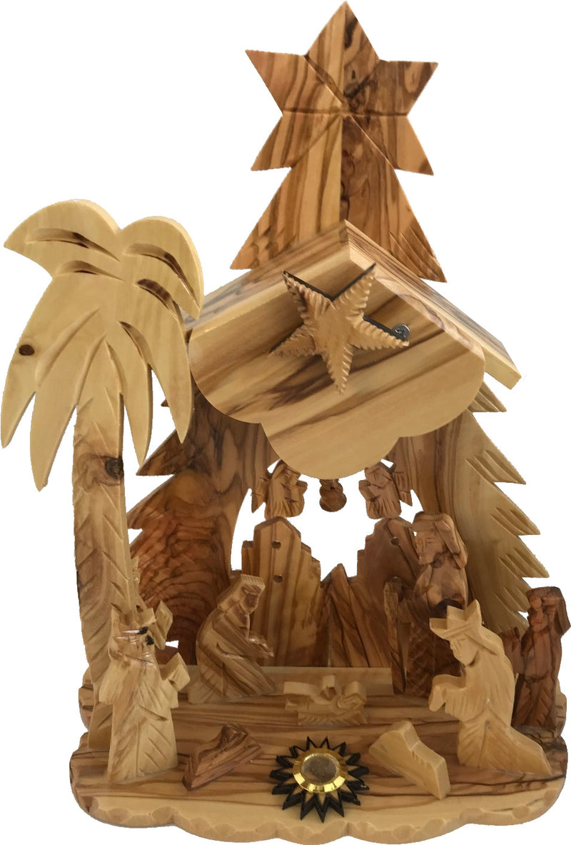 Olivewood Musical Nativity Scene - one piece (26x20 cm or 10.2x7.9")