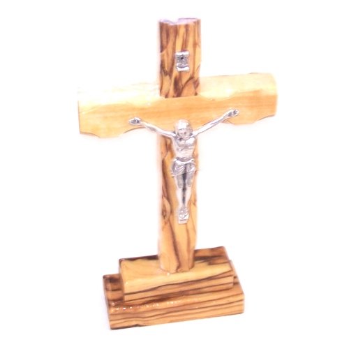 Olive Wood Standing Cross with Crucifix.