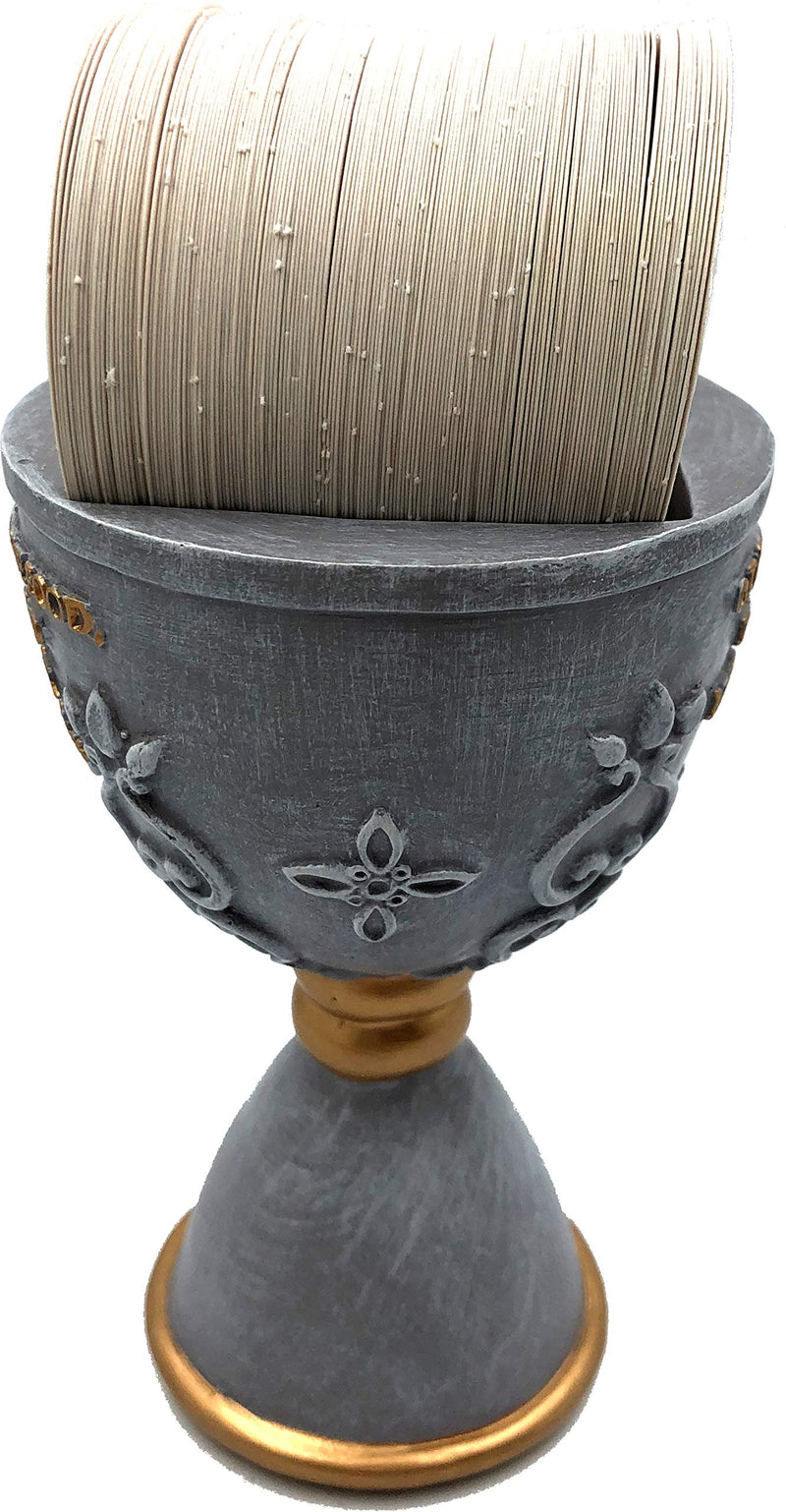 Holy Land Market Stone Communion Cup / Chalice and Hosts with 150 Different Biblical Verses ( 6 Inches high ) - Dark Grey