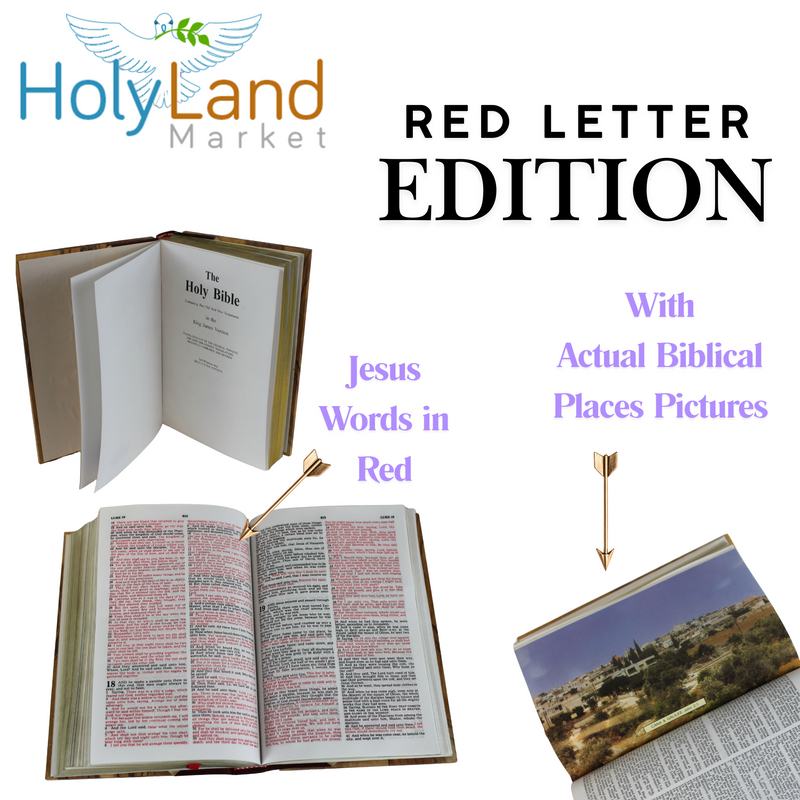 Holy Land Market Olive Wood covered Millennium Bible with 'Jerusalem Stones' Or Incense ~ Red-Letter King James Version of The Old and The New Testament