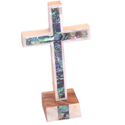 Holy Land Market Cross with Mother of Pearls - Full Cover - Olive Wood with Certificate (5.5 inches)