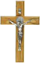 Holy Land Handmade St. Saint Benedict Wall Wood Cross Crucifix Silver Plated ( 6 Inches )