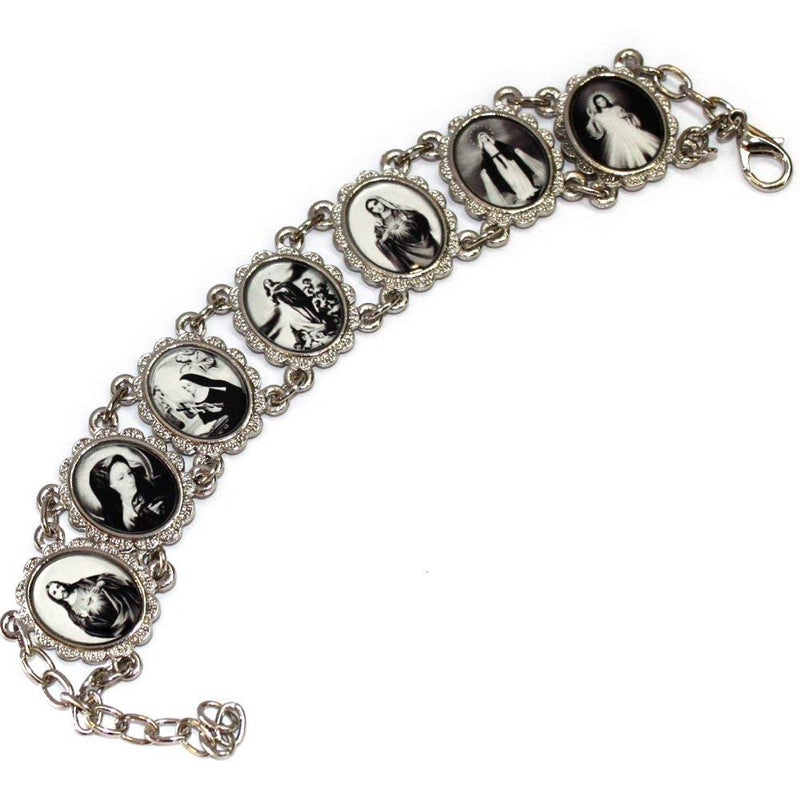 Black and White icons in Silver metal bracelet