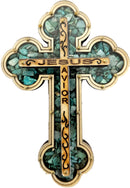 Jesus Savior Cross Filled with firy Reddish Carnelian semi Precious Stones from The Holy Land