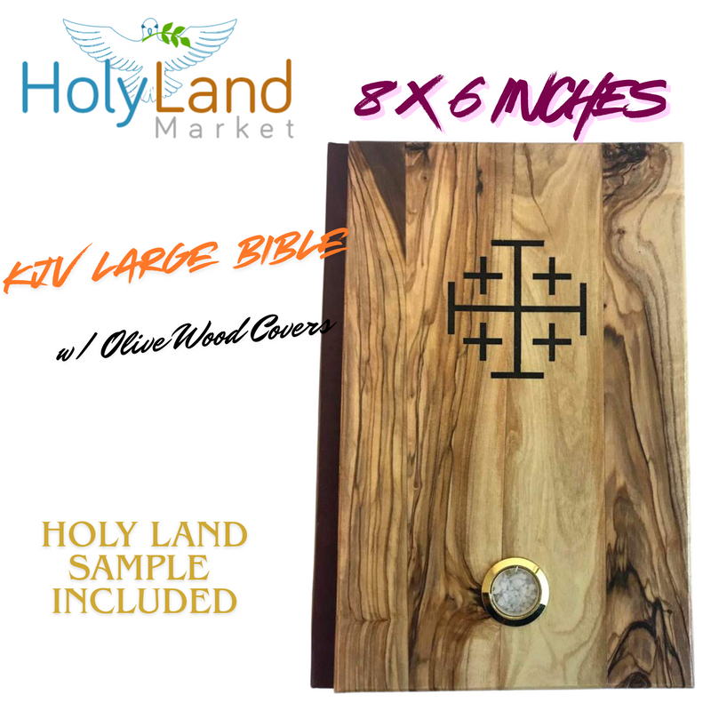Holy Land Market Olive Wood covered Millennium Bible with 'Jerusalem Stones' Or Incense ~ Red-Letter King James Version of The Old and The New Testament