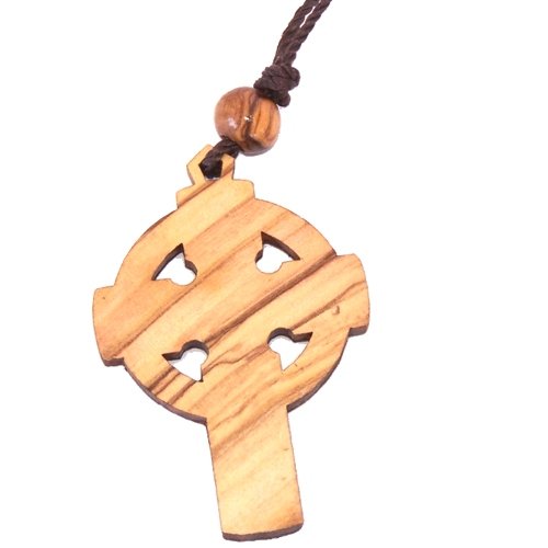 Celtic Olive wood Crucifix with Mother of Pearls (60cm / 23.5 inches, Cross is 5cm or 2 inches)