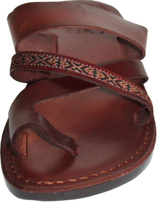 Holy Land Market Men/Women Biblical Jesus Leather/Embroidered Sandals/Slides From Jerusalem (Elijah Style)