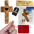 Holy Land Market Olive Wood Pocket Fidget Worry Thumb Crosses – Hand-Carved Prayer Crosses with Certificates & Velvet Pouches for Anxiety and Stress Relief