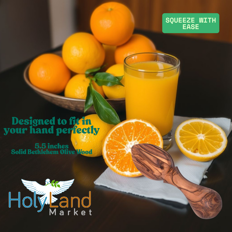 Lemon Juicer/Citrus Reamer carved in hard olive wood from Bethlehem (5.5 Inches) - Asfour Outlet Trademark