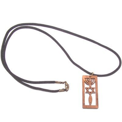 Olive wood Messianic Seal of Jerusalem pendant - necklace with 60 cm strap