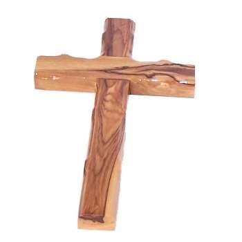Olive wood wall cross with wavy carved edges and natural grain #size_6 inches