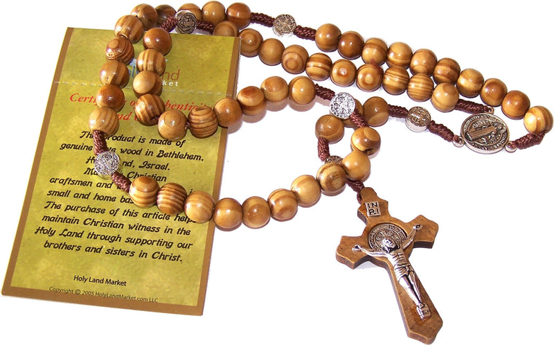 Holy Land Market St. Benedict Catholic Wood Rosary from Bethlehem - The Holy Land