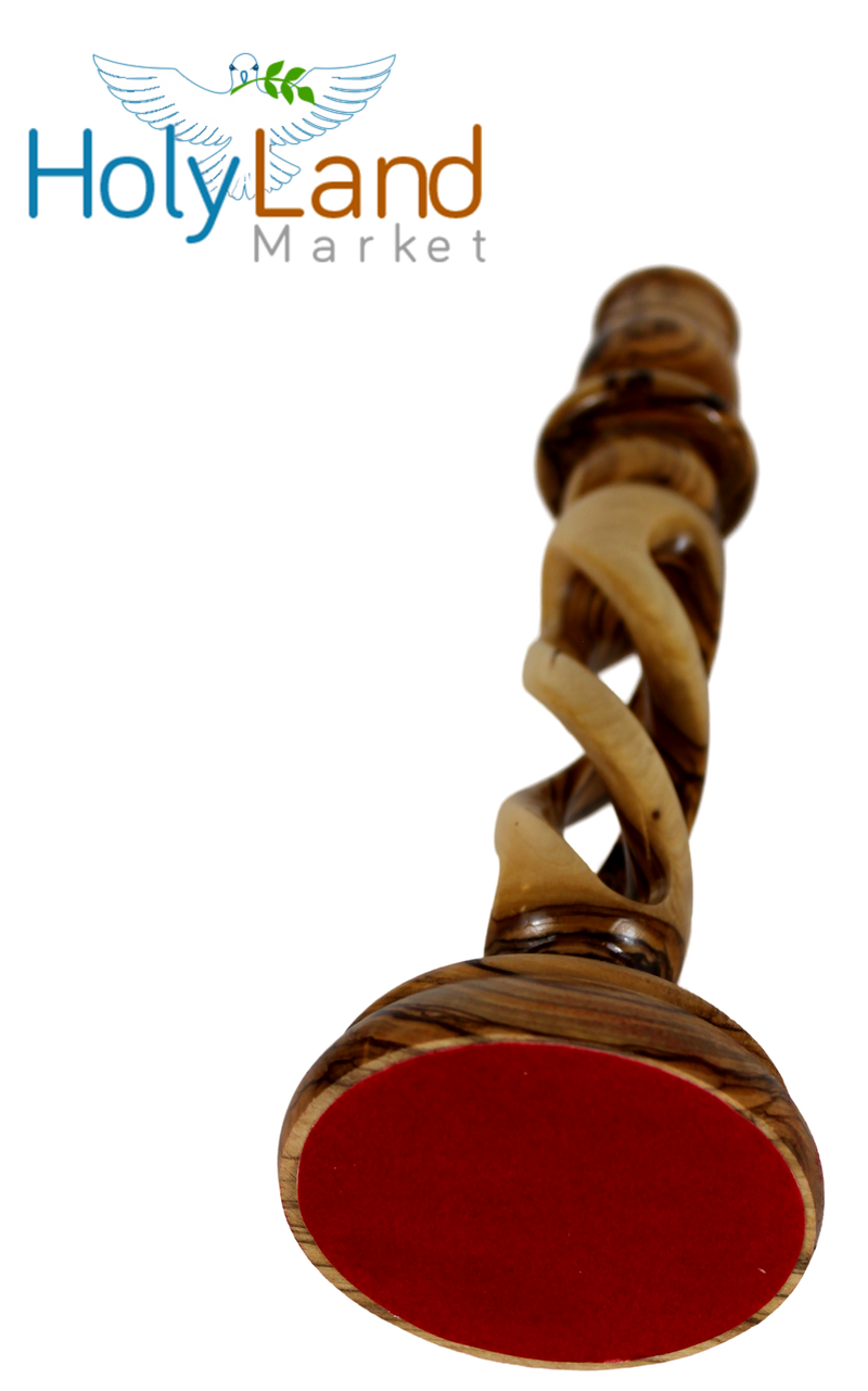 Holy Land Market Olive Wood Candle Holder Pair - Handmade 9 Inch Taper Candle Sticks, Inspirational Hollow Twist Design, 0.75 Inch Cup Diameter, Crafted by Christian Artisans in Bethlehem