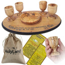 Holy Land Market Olive Wood Communion Cups & Plate Set Kiddush & Holding Tray - Communion Set Hand-Carved in Bethlehem – for Church Worship, Pastors & Ministries (Round Bowl + 4 Medium Goblets + Tray)