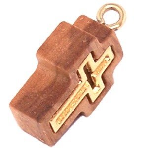 Olive wood Cross with Embedded gold plated Cross - Latin (1.7cm - 0.67") - 5mm thick