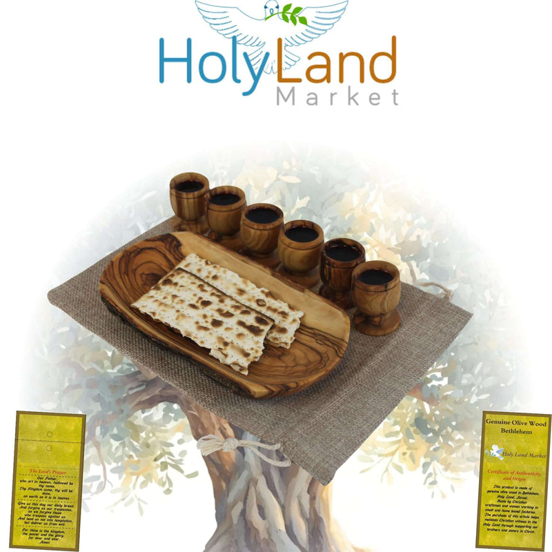 Holy Land Market Meal That Heals Olive Wood Communion Set - Six Cups a