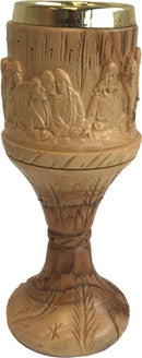 Copa o vaso de vino de madera de olivo tallada a mano de la Última Cena Extra Grande - 10 pulgadas de altura