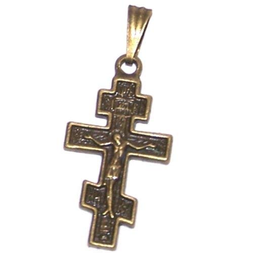 Russian 3-bar Crucifix bronze tone necklace - design based on Fedorov designer - 60cm strap with clasp