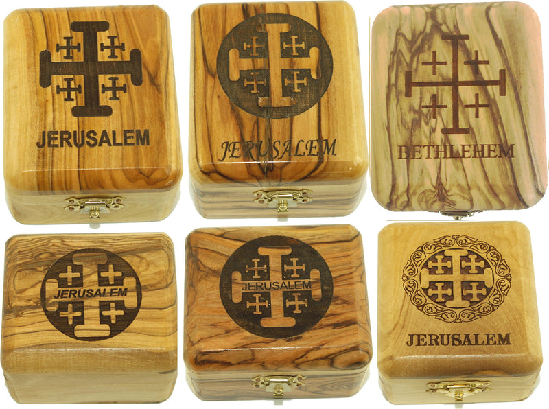 Jerusalem Cross Olive Wood Rosary and Box - Made in Bethlehem
