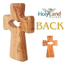 Wooden Pocket Cross - Bethlehem Olive Wood - 3-in-1 Design: Standing, Hanging, or Holding - Hand-Carved Fish Silhouette - Includes Velvet Pouch, Prayer Card, & Certificate (4.2 Inches)