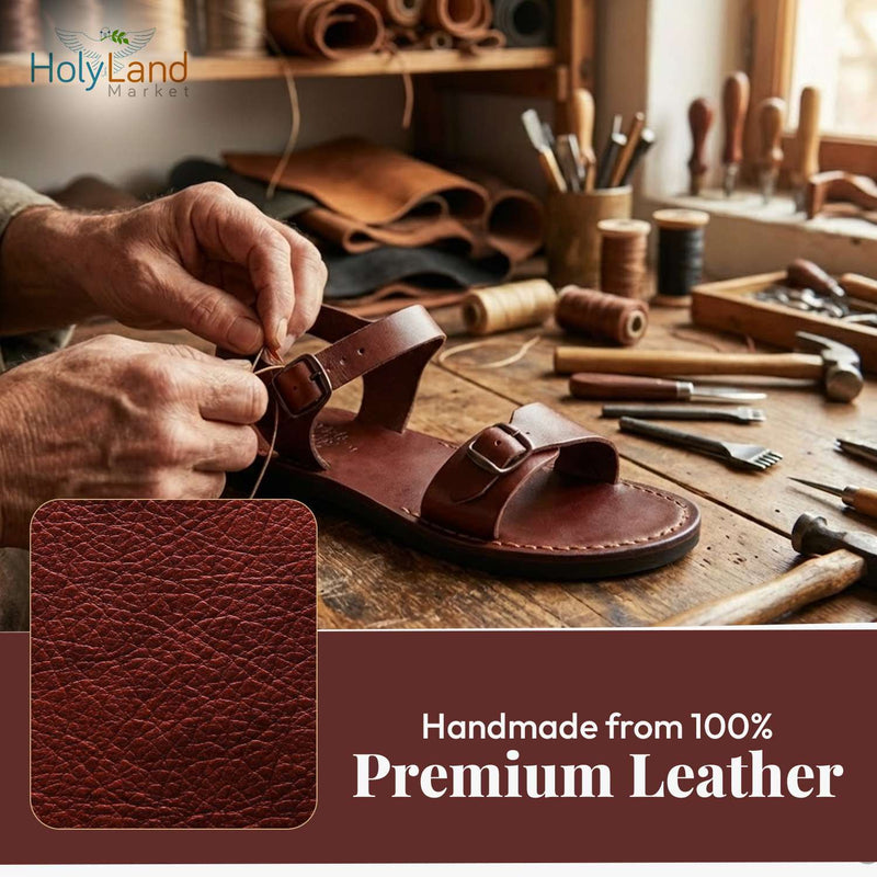 Handmade Leather Sandals from Jerusalem - Unisex Biblical Style Biblical Handmade Leather Sandals, Clothing | Judaica Web Store main image 3