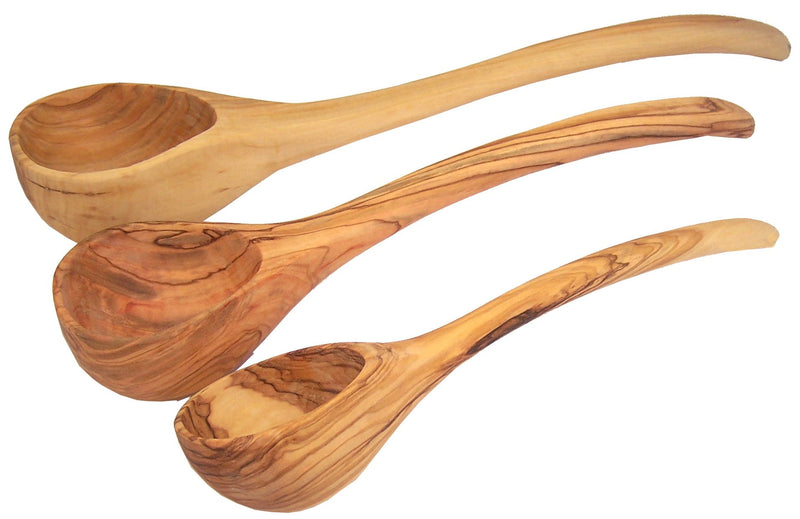 Handcrafted Olive Wood Soup Ladle Set - S,M and L (10, 12 and 14 inches ladles) - Asfour Outlet Trademark