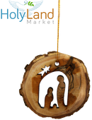 Holy Land Market Complete 7-Piece Olive Wood Bark Ornament Set - Inspirational Natural Wooden Christmas Decorations, Hand Carved in Bethlehem - Unique Christmas Ornaments & Decor Nativity Story Set